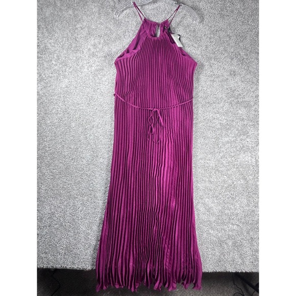 Banana Republic Petites Purple Pleated Maxi Dress Halter Neck with Belt Lg NWT - Picture 1 of 11